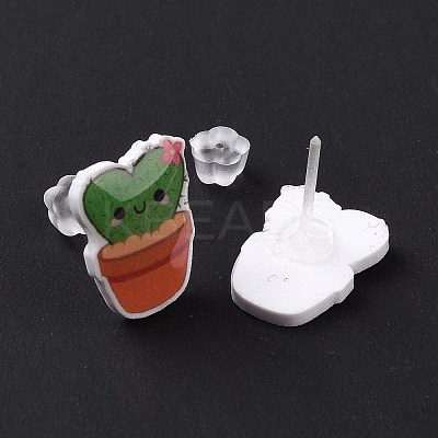 Acrylic Cute Plants Stud Earrings with Plastic Pins for Women EJEW-F293-01C-1