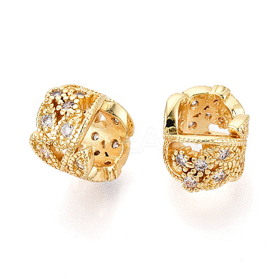 Brass Micro Pave Clear Cubic Zirconia European Beads KK-N276-19G-1