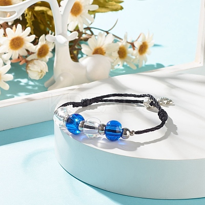 Glass Round Beaded Bracelet with Alloy Sea Turtle BJEW-JB07847-1