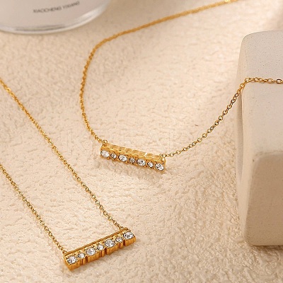 304 Stainless Steel Crystal Rhinestone Rectangle Pendant Necklaces for Women NJEW-U045-03G-1