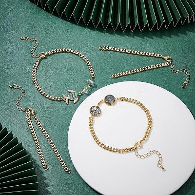 8Pcs Two Tone Handmade Brass Curb Chain Bracelet Makings KK-NB0002-63-1