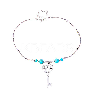 Alloy with Synthetic Turquoise Pendant Necklaces FS-WG9418F-01-1