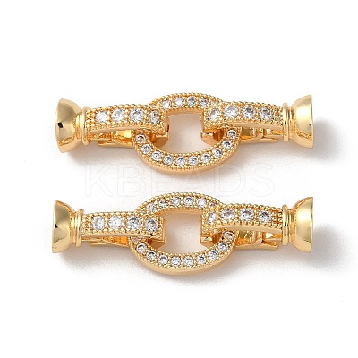 Rack Plating Brass Pave Clear Cubic Zirconia Fold Over Clasps KK-M264-14G-1