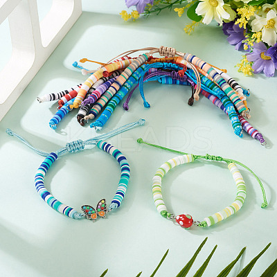 10Pcs 10 Colors Handmade Polymer Clay Adjustable Heishi Bracelet Making AJEW-TAC00053-1