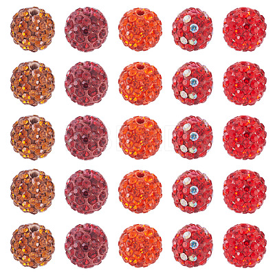 100Pcs 5 Colors Pave Disco Ball Beads RB-TA0001-25-1