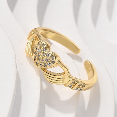 Brass Micro Pave Cubic Zirconia Cuff Finger Rings RJEW-C120-25G-02-1