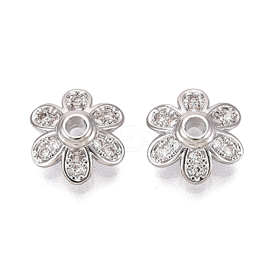 Brass Micro Pave Clear Cubic Zirconia Bead Caps KK-Q071-08P-02-1