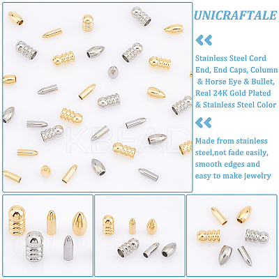 36Pcs 6 Style 201 & 304 Stainless Steel Cord End STAS-UN0052-71-1