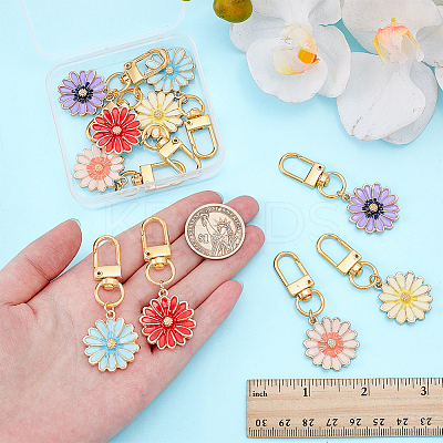 10Pcs 5 Styles Daisy Alloy Enamel Pendant Decoration HJEW-PH02102-1