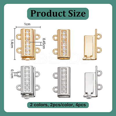 4Pcs 2 Colors Brass Micro Pave Clear Cubic Zirconia Slide Lock Clasps DIY-PH0033-43-1