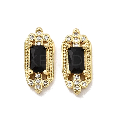 Rectangle Brass Pave Clear Cubic Zirconia Cabochons KK-A275-14G-1