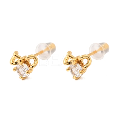 Brass Micro Pave Clear Cubic Zirconia Stud Earring EJEW-C158-15A-G-1