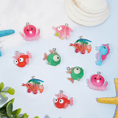 32Pcs 8 Styles Ocean Theme Opaque Resin Pendants RESI-SC0002-37-1