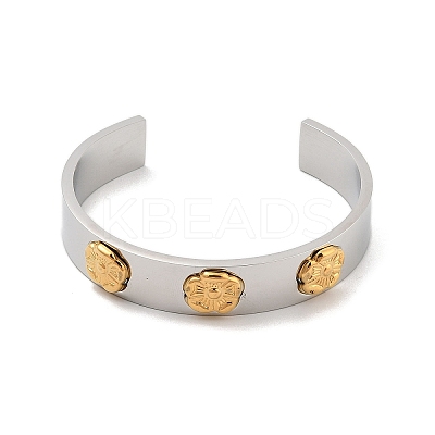Flower 304 Stainless Steel Cuff Bangles for Women BJEW-A023-03P-1