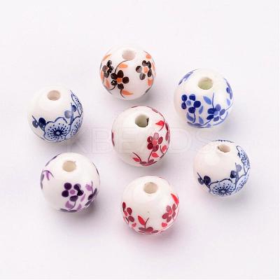 Floral Printed Porcelain Beads PORC-CF187Y-CF190Y-1