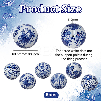 6Pcs 6 Styles Handmade Porcelain Beads PORC-OC0001-16-1