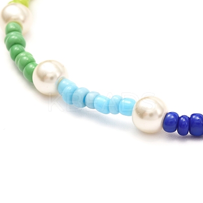 Glass Seed & Glass Pearl Beaded Necklace for Girl Women NJEW-TA00007-1