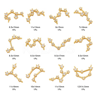 12Pcs 12 Style Brass Micro Clear Cubic Zirconia Pendants ZIRC-LS0001-02G-1