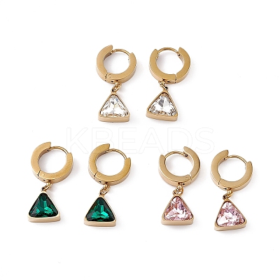 Cubic Zirconia Triangle Dangle Hoop Earrings EJEW-L282-07G-1