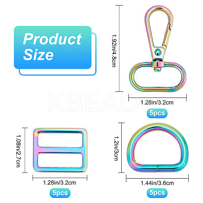 15Pcs 3 Style Rainbow Color Zinc Alloy Swivel Clasps FIND-GF0003-40-1