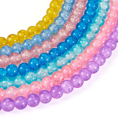 7 Strands 7 Colors Baking Paint Transparent Crackle Glass Bead Strands DGLA-TA0001-02-1