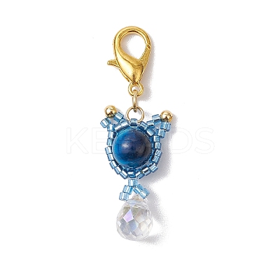 Natural Tiger Eye & Glass Seed Beaded Cat Pendant Decoration HJEW-MZ00157-04-1