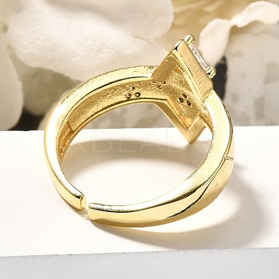 Brass Micro Pave Clear Cubic Zirconia Cuff Rings RJEW-U035-10GP-1