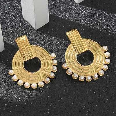 304 Stainless Steel ABS Imitation Pearl Stud Earrings LS-EJEW-M069-02G-1