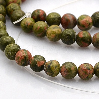 Natural Unakite Round Beads Strands G-N0120-21-6mm-1