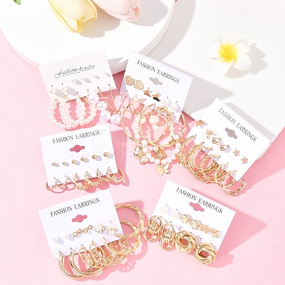 6Sets 6 Styles Alloy & Rhinestone Earring Sets for Women EJEW-FS0001-26-1