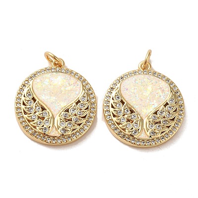 Brass Micro Pave Cubic Zirconia with Synthetic Opal Pendants KK-D096-10G-1