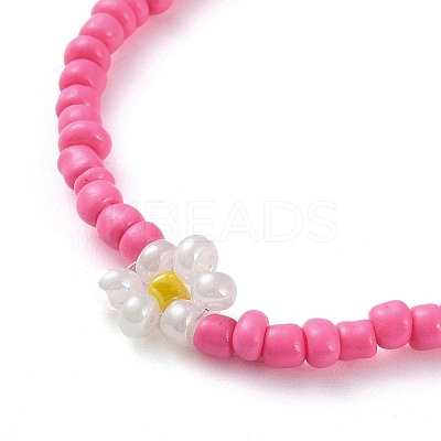 Glass Flower Beaded Necklace NJEW-Z029-03C-1