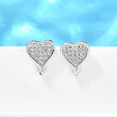 Heart Brass Micro Pave Cubic Zirconia Ear Studs EJEW-D304-35G-1