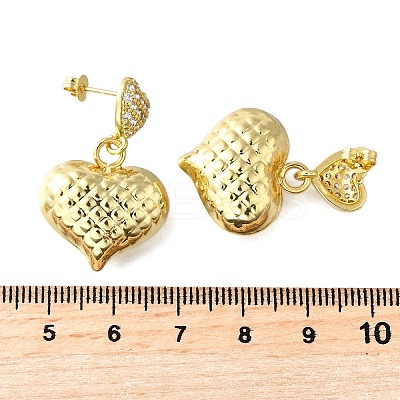 Textured Heart Brass Micro Pave Clear Cubic Zirconia Dangle Stud Earrings EJEW-Z099-02G-01-1