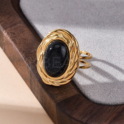 Oval Synthetic Blue Goldstone Finger Rings RJEW-M063-01G-15-1
