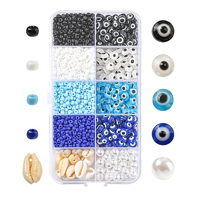 DIY Evil Eye Resin & Glass & Natural Cowrie Shell Beads Bracelets Making Kits DIY-YW0010-25-1