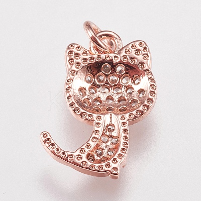 Brass Micro Pave Cubic Zirconia Kitten Charms ZIRC-E147-42RG-1