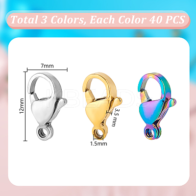 120Pcs 3 Colors 304 Stainless Steel Lobster Claw Clasps STAS-GA0001-79-1