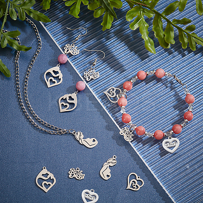 20Pcs 5 Style Mother's Day 201 Stainless Steel & 304 Stainless Steel Pendants STAS-PH0003-97-1