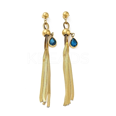 Rhinestone Long Dangle Stud Earrings EJEW-Z025-01G-1