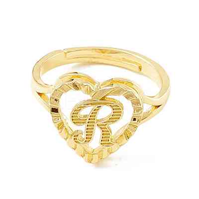 Real 18K Gold Plated Brass Alphabet Adjustable Rings RJEW-M139-18R-1