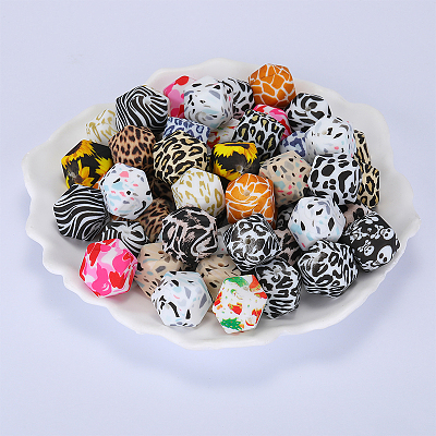 Colorful Pattern Printed Silicone Focal Beads SI-JX0022A-08-1