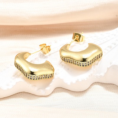 Brass Micro Pave Clear Cubic Zirconia Stud Earrings for Women EJEW-U056-01B-G-1