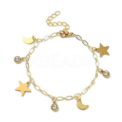 304 Stainless Steel Cable Chain Charm Bracelets for Women BJEW-JB11363-1