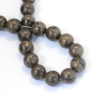 Natural Black Wood Lace Stone Round Bead Strands X-G-E334-8mm-03-1