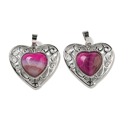 Natural Banded Agate Dyed Peach Love Heart Pendants G-G158-01X-1