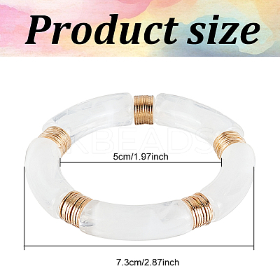 3Pcs 3 Colors Acrylic Curved Tube Beaded Stretch Bracelets Set for Women BJEW-AN0001-22-1