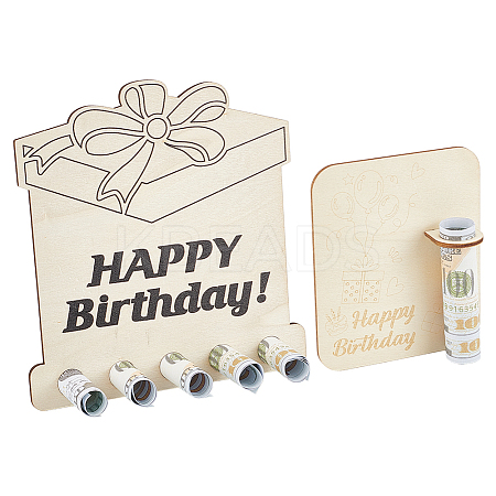 Happy Birthday Laser Cut Wooden Money Holder Display Stands AJEW-FG0004-31-1
