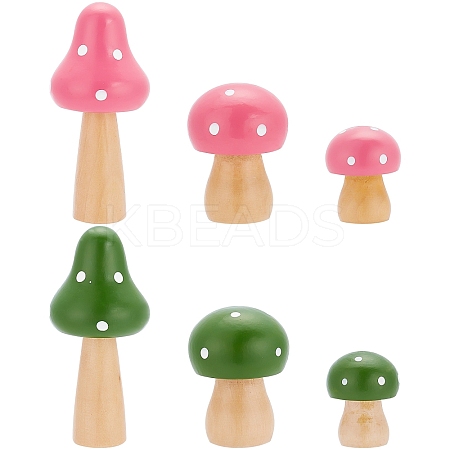 4 Sets 2 Colors Mini Mushroom Wood Display Ornaments AJEW-CP0005-44-1