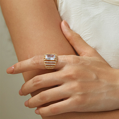 Brass with Cubic Zirconia Cuff Open Rings for Women FS-WG973E1-10-1